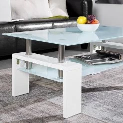 Salontafel Alana Spaanplaat/glas - Wit