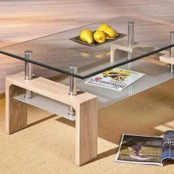 Salontafel Alana Spaanplaat/glas - Lichte Sonoma