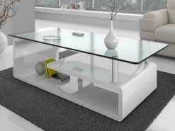 Salontafel Hilda Met Glazen Blad - Hoogglans Wit