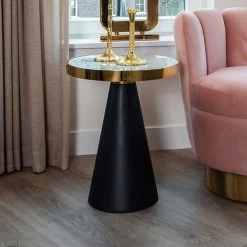 RICHMOND Bijzettafel Odis ø45cm - Wit/goud/zwart