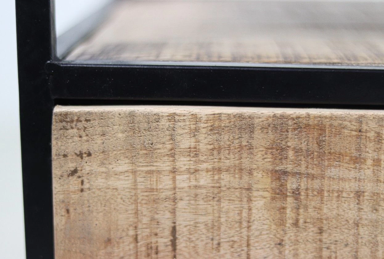 Nachtkastje Mitchell 45x35x55cm Mangohout - Naturel/zwart 3 Nachtkastje Mitchell 45x35x55cm Mangohout - Naturel/zwart - Afbeelding 3