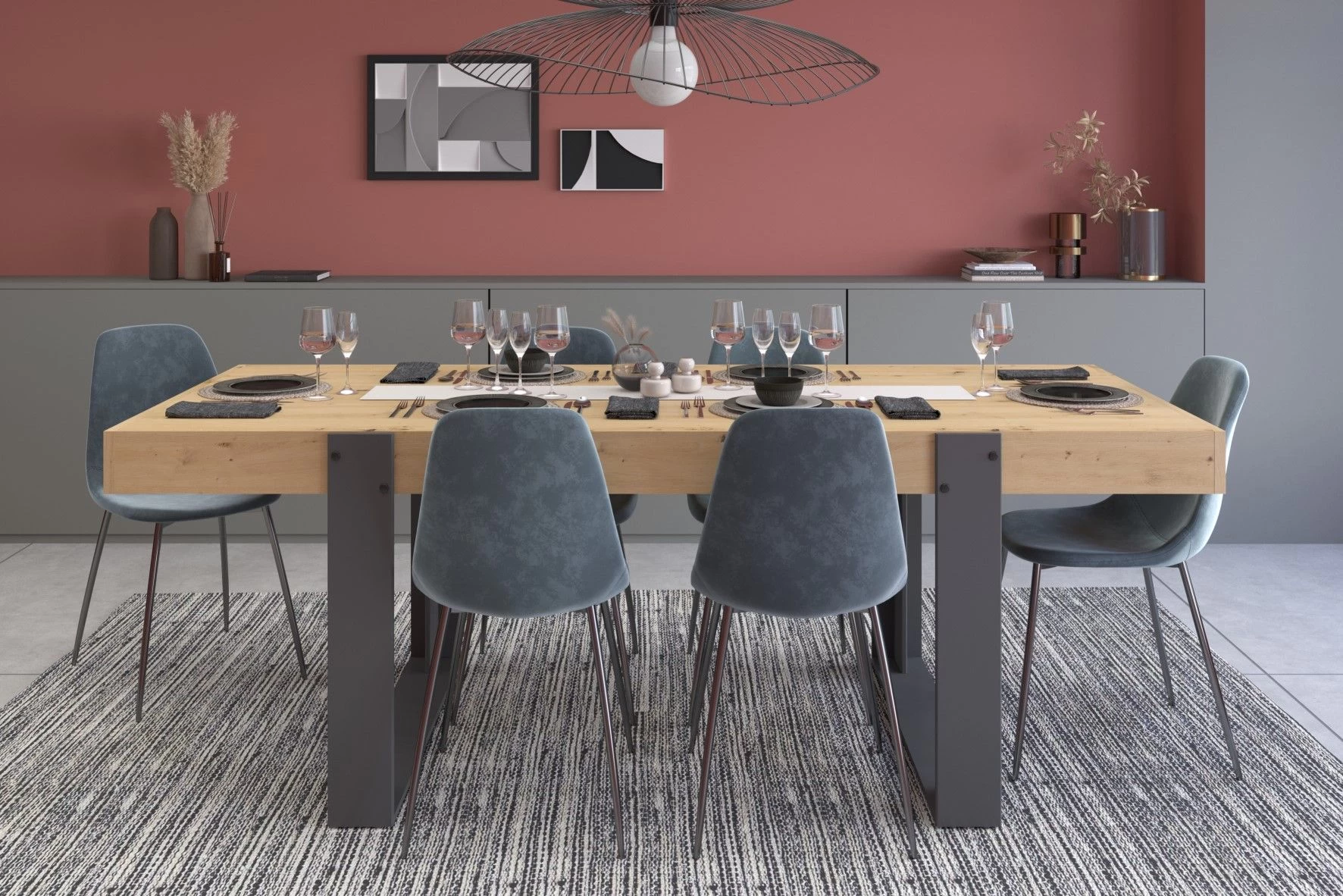 Eettafel Londen-224cm- Eik/donkergrijs 4 Eettafel Londen-224cm- Eik/donkergrijs - Afbeelding 4