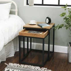 Set Van 2 Vierkante Bijzettafels Hanne 45x40 - Mango/zwart -Collectie Woonkamermeubels XLNT02N 5 7048