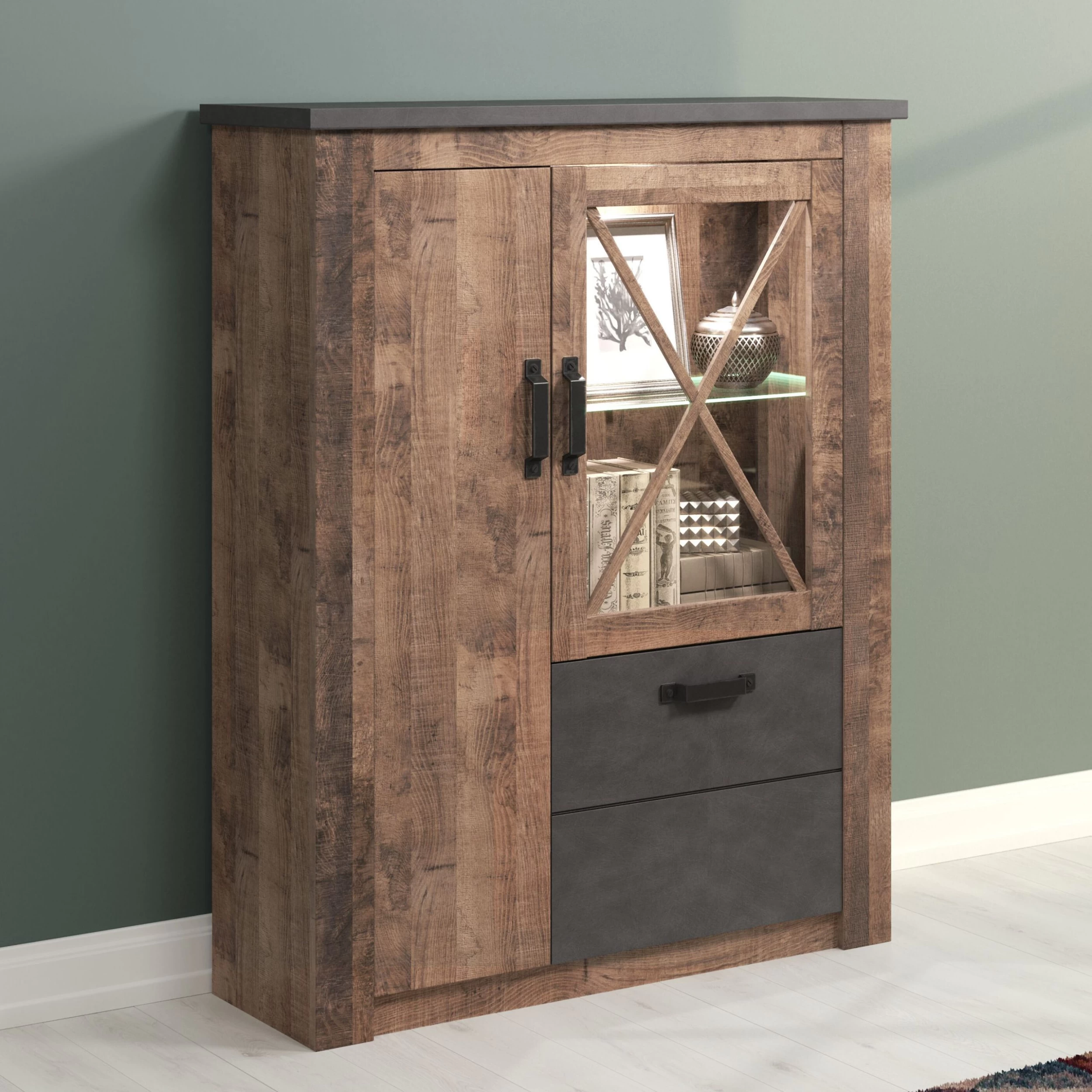 Vitrinekast Georgia | 114 X 38 X 142 Cm | Tobacco-Brown Oak-decor 9 Vitrinekast Georgia | 114 X 38 X 142 Cm | Tobacco-Brown Oak-decor - Afbeelding 9