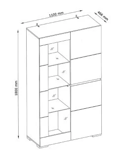 Vitrinekast Elba 3 Deuren -Collectie Woonkamermeubels elba vitrine 2 D lijntekening 15ae