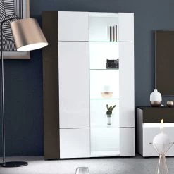 Vitrinekast Tarak 100cm 2 Deuren - Wit/zwart