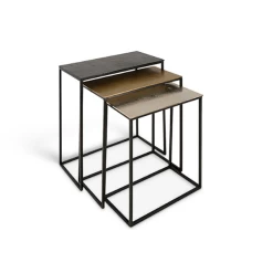 Set Van 3 Bijzettafels Rina - Zwart/goud/koper